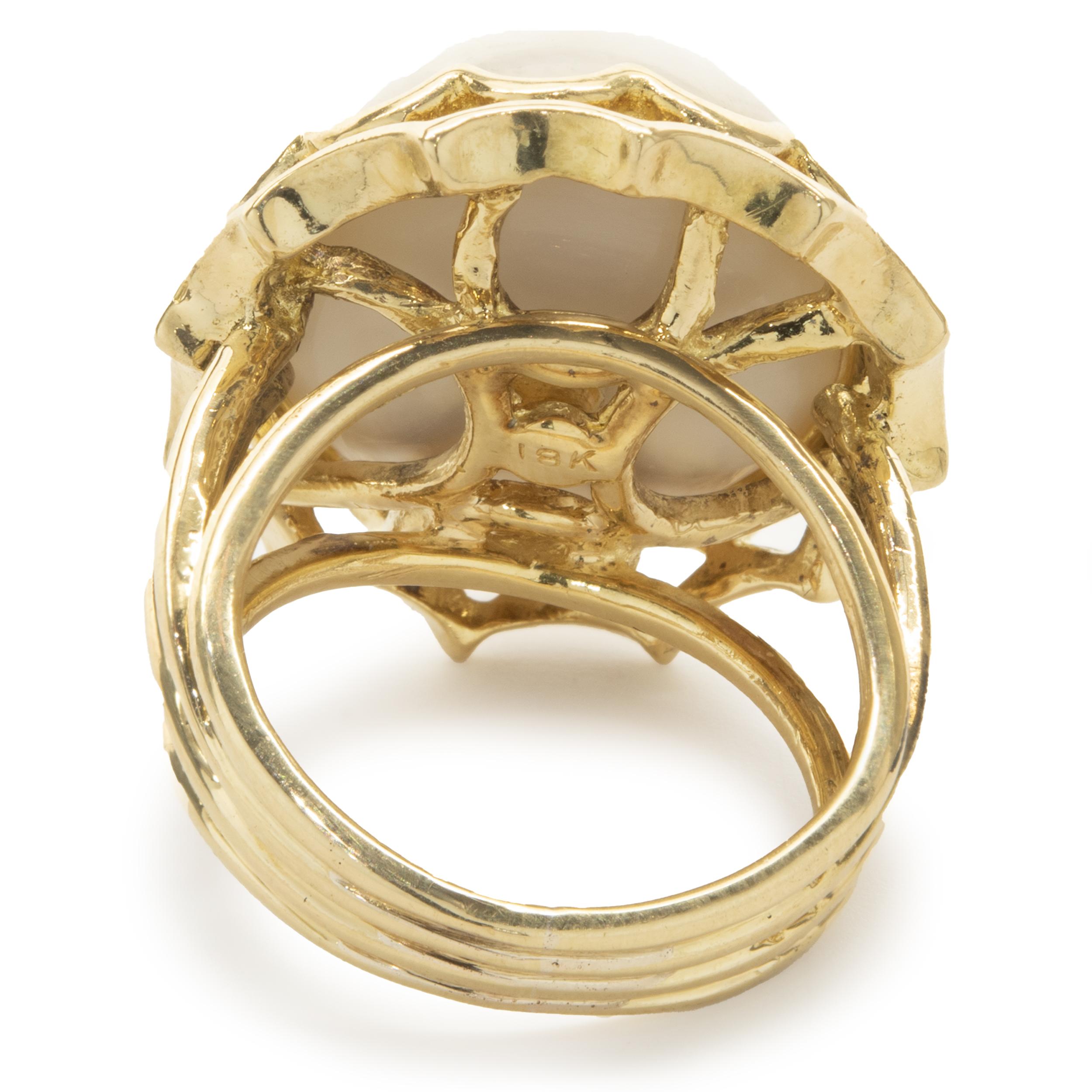 18 Karat Gelbgold Mabe Perlenring mit geometrischer Lünette im Zustand „Hervorragend“ in Scottsdale, AZ