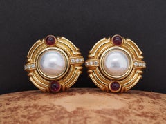 18K Yellow Gold Mabe Pearl, Tourmaline and Diamond Earrings