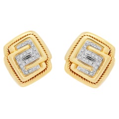 18K Yellow gold Made in Italy diamond earrings with post Omega clip
