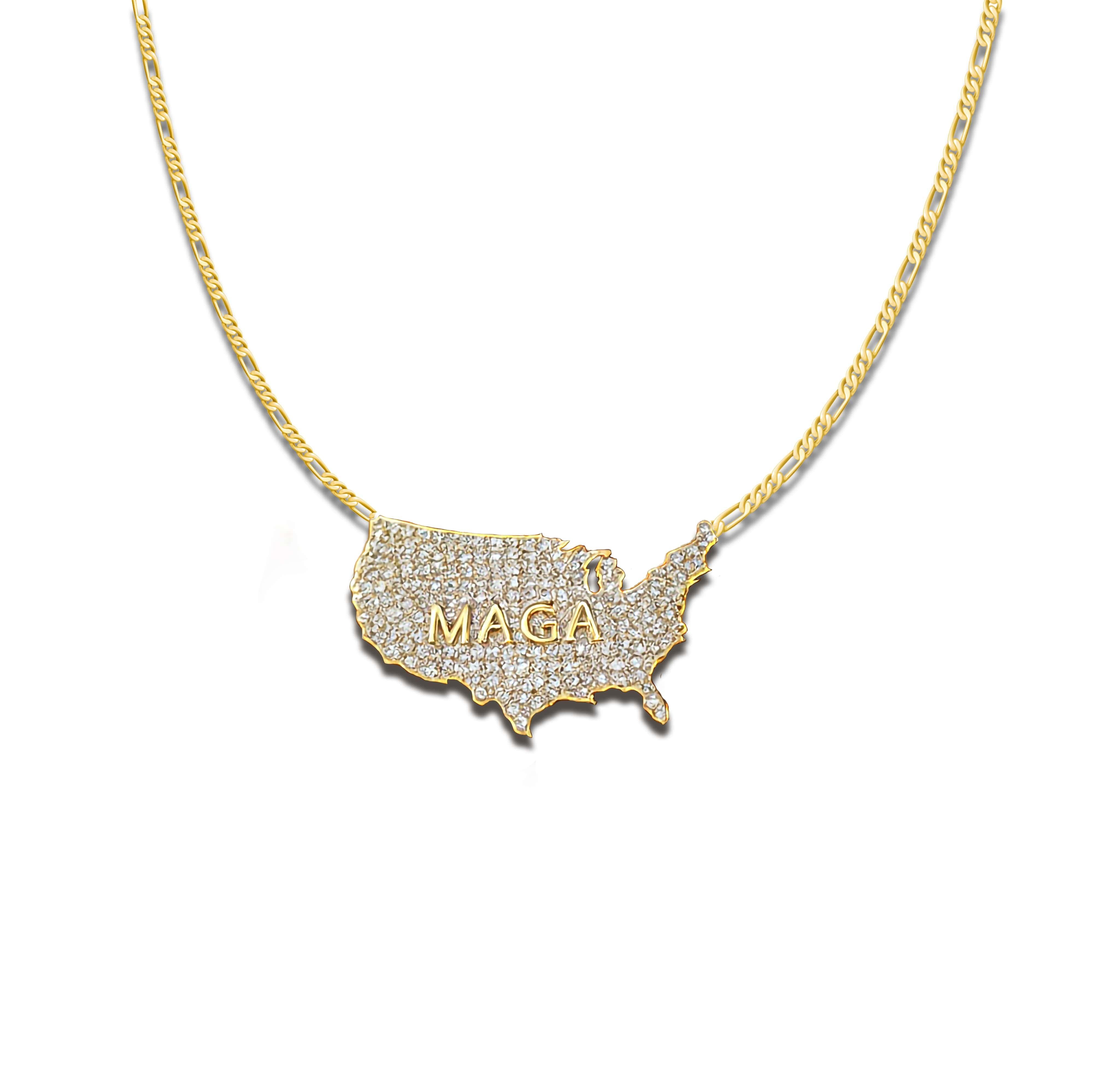 Modern USA Map 14K Gold Maga Pendant Necklace For Sale