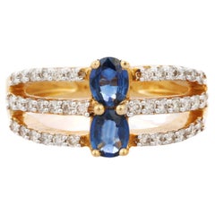 18K Yellow Gold Magnificent Blue Sapphire and Diamond Engagement Ring