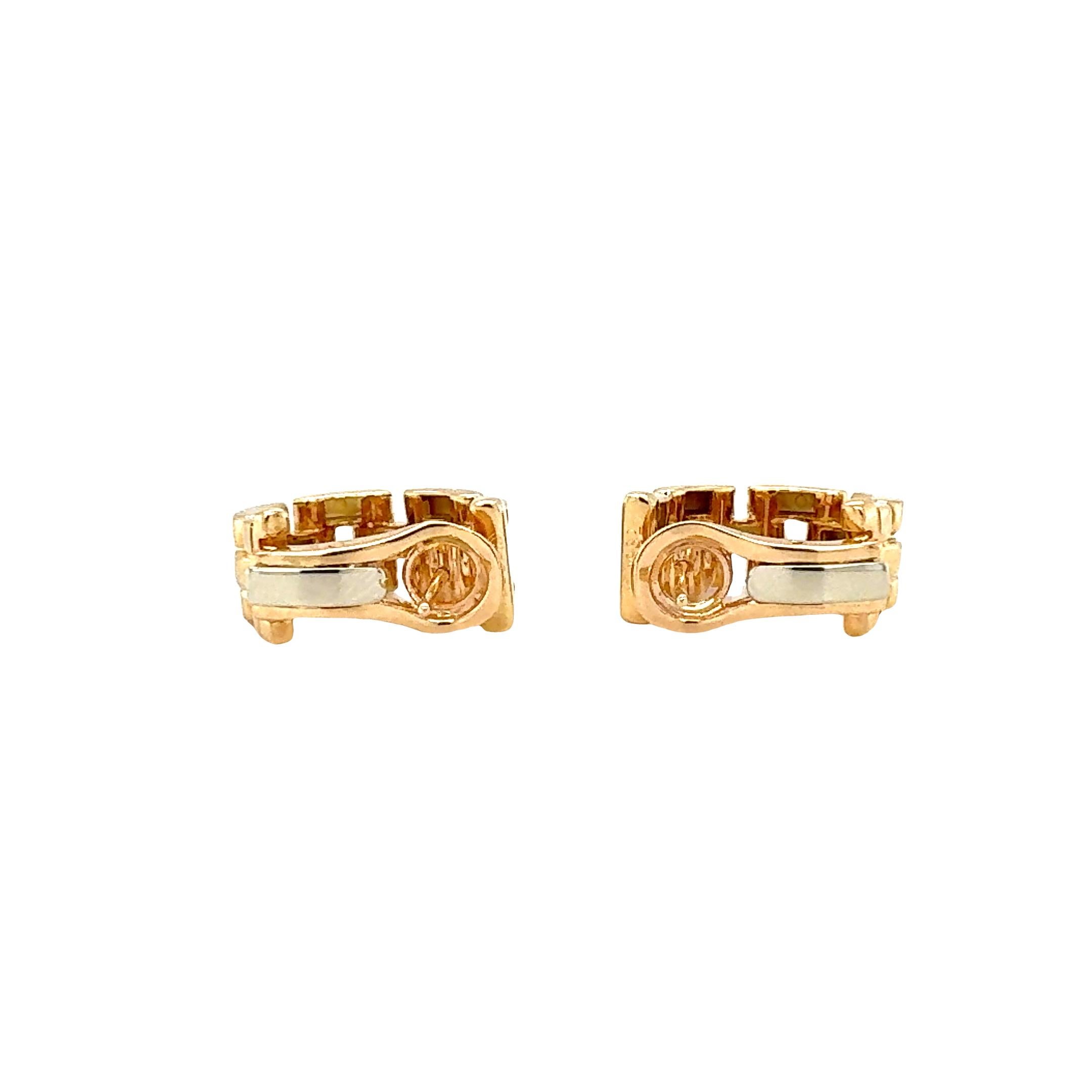 One pair of 18K yellow gold Maillon Panthere hoop earrings by Cartier featuring three rows of links with posts and backs. Accompanied by original Cartier box.

Metal: 18K Yellow Gold
Circa: 1992 
Stamp/Hallmark: G26844, Cartier,