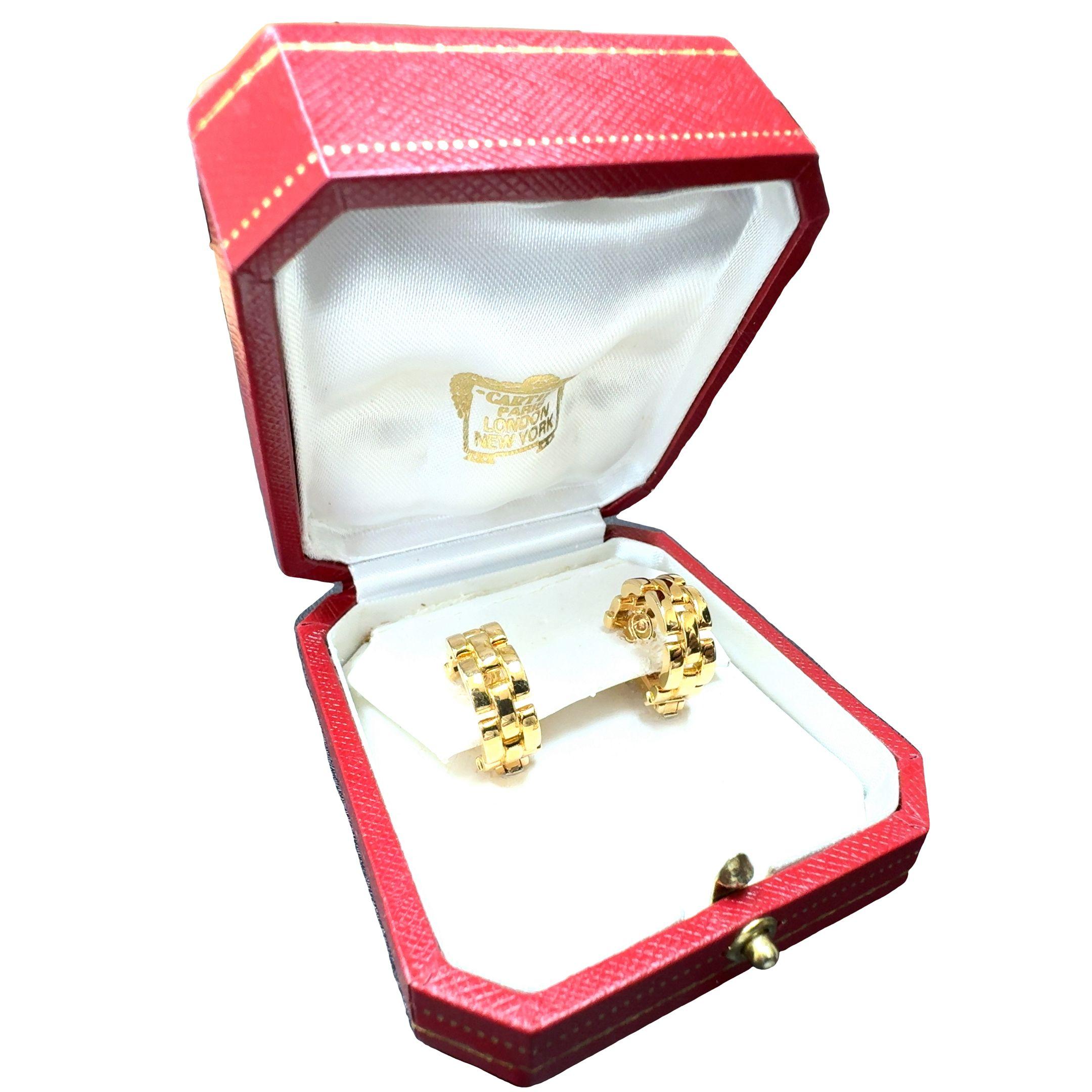 18K Yellow Gold Maillon Panthere Hoop Earrings by Cartier 1