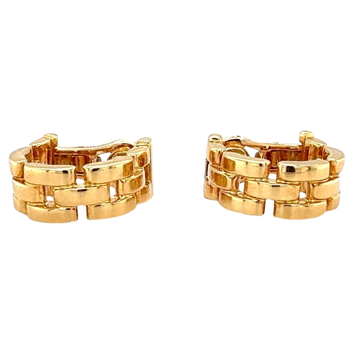 18K Yellow Gold Maillon Panthere Hoop Earrings For Sale