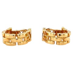 Vintage 18K Yellow Gold Maillon Panthere Hoop Earrings