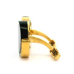 18k Yellow Gold Malachite Black Onyx & Diamond Ying Yang Oval Cufflinks