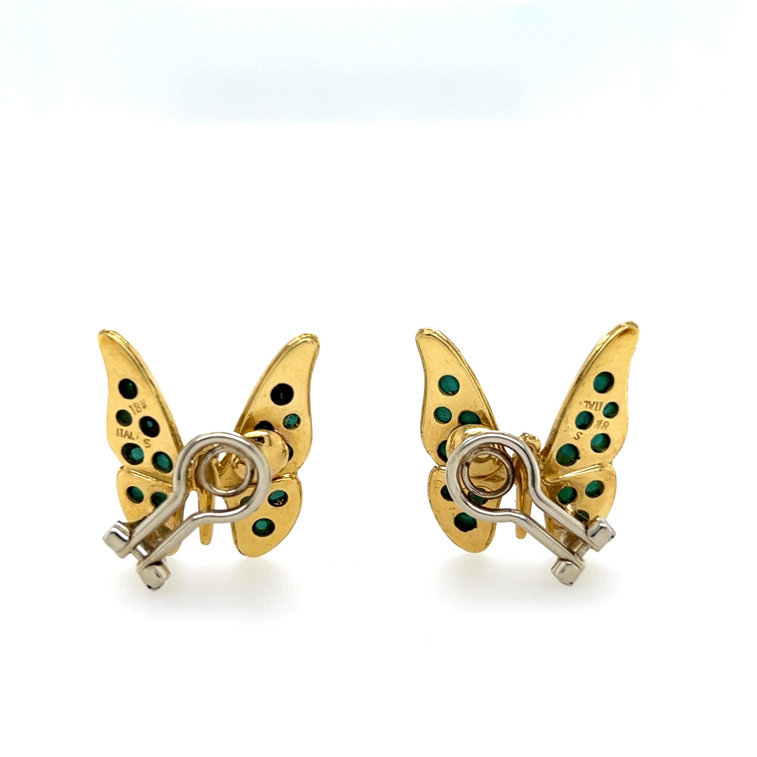 Women's or Men's 18k Yellow Gold Malachite Butterfly Clip On Earrings
