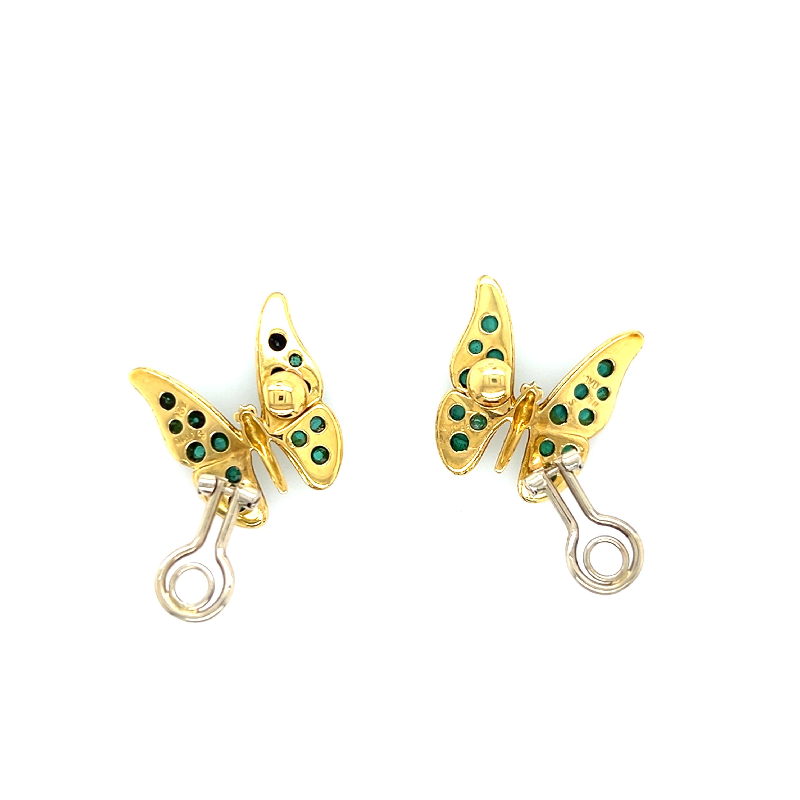 18k Yellow Gold Malachite Butterfly Clip On Earrings 2