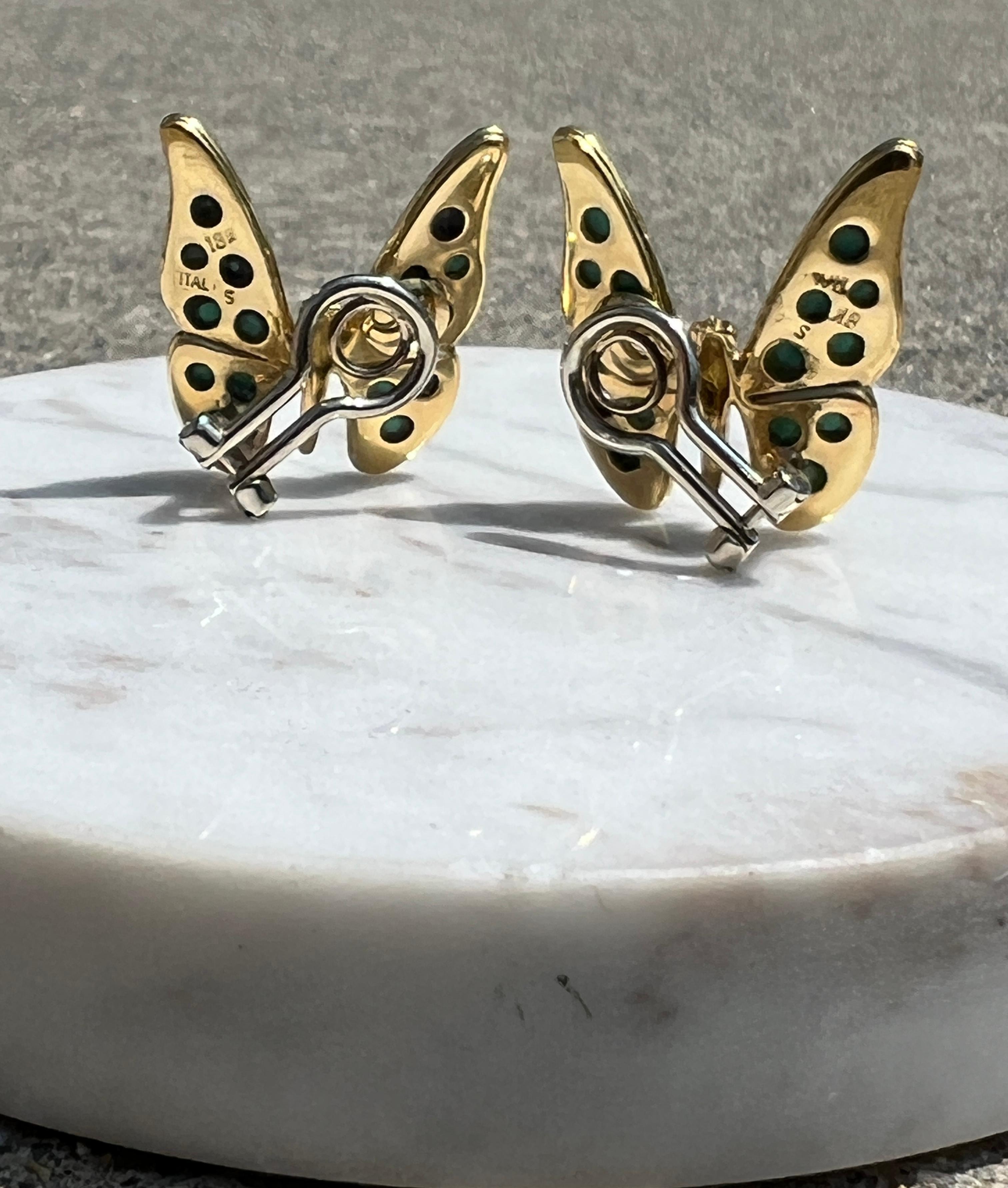 18k Yellow Gold Malachite Butterfly Clip On Earrings 4