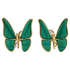 18k Yellow Gold Malachite Butterfly Clip On Earrings
