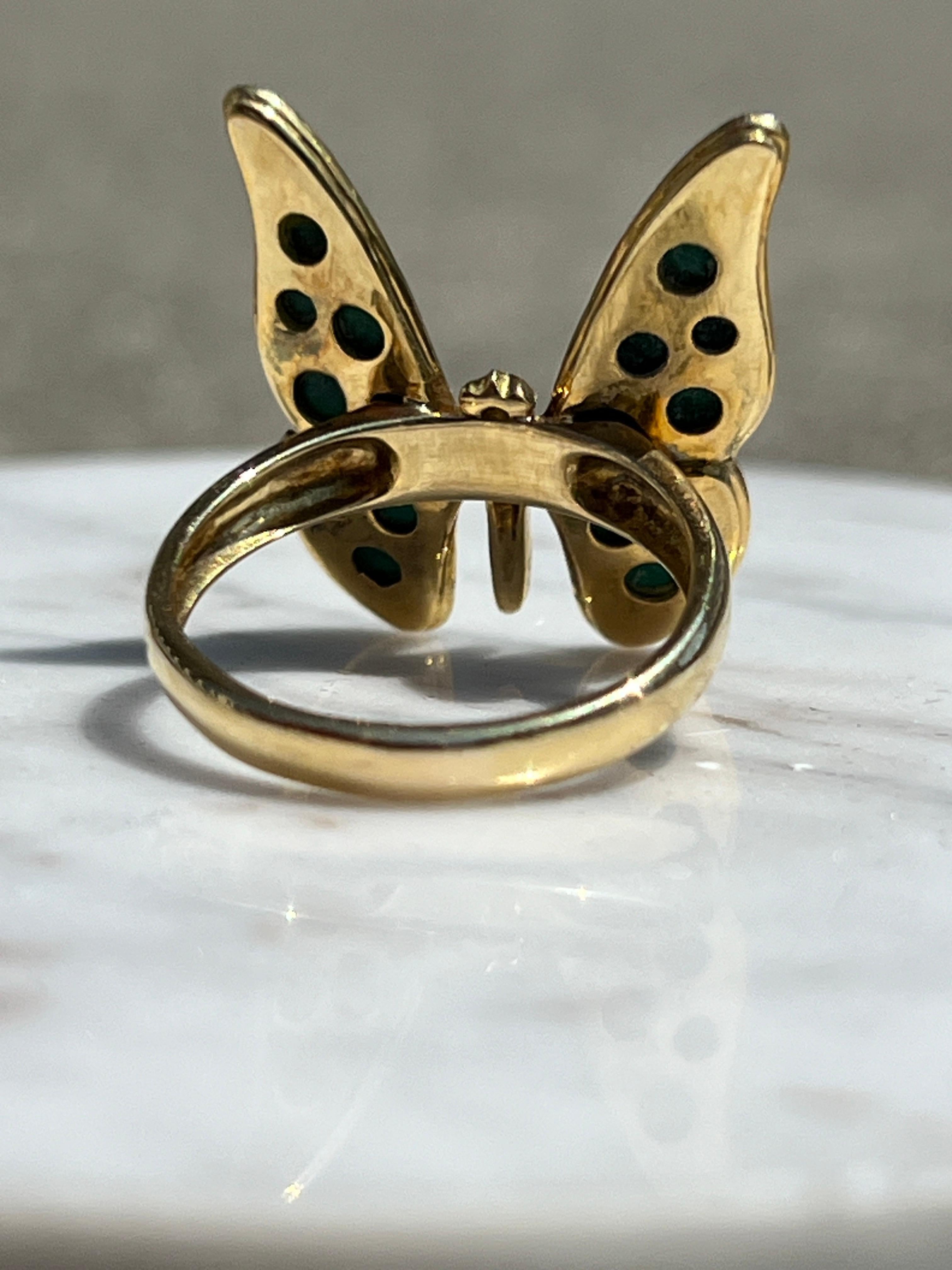 18k Yellow Gold Malachite Butterfly Ring For Sale 5