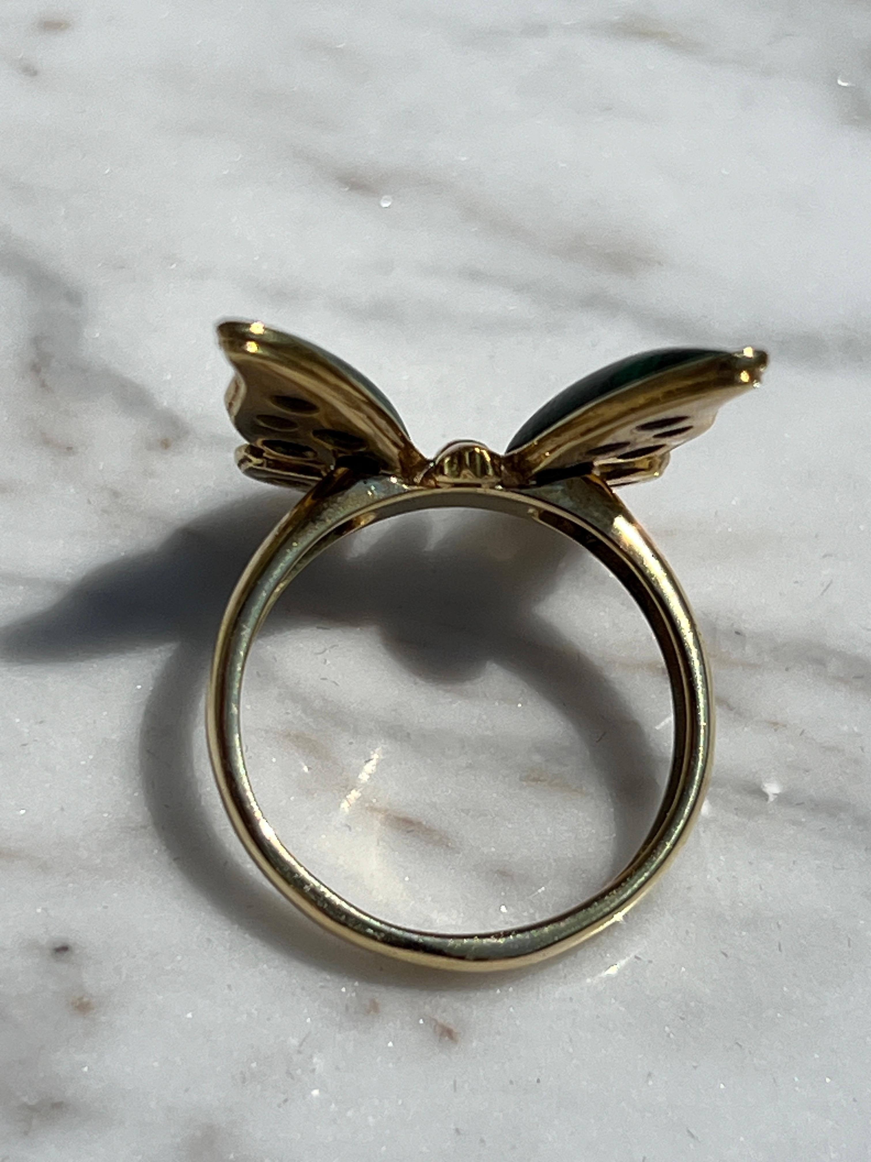18k Yellow Gold Malachite Butterfly Ring For Sale 6