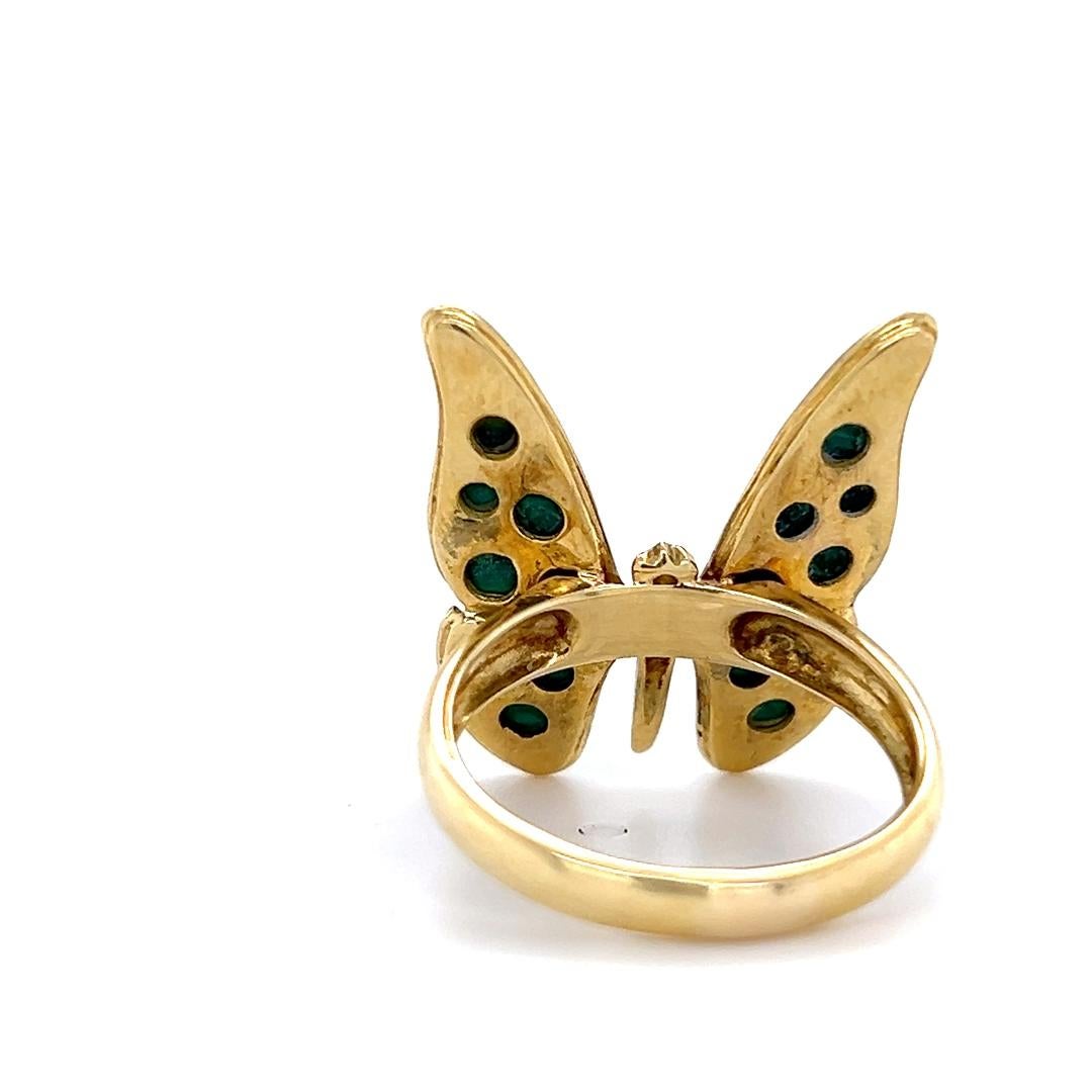 Women's or Men's 18k Yellow Gold Malachite Butterfly Ring For Sale