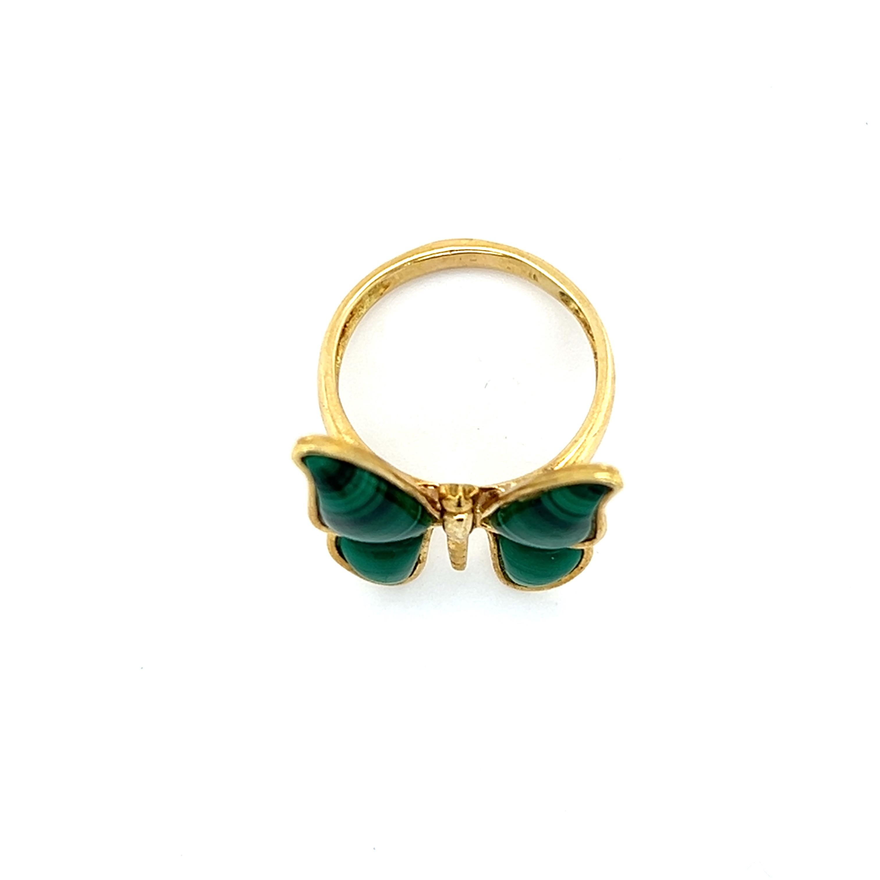 18k Yellow Gold Malachite Butterfly Ring For Sale 2