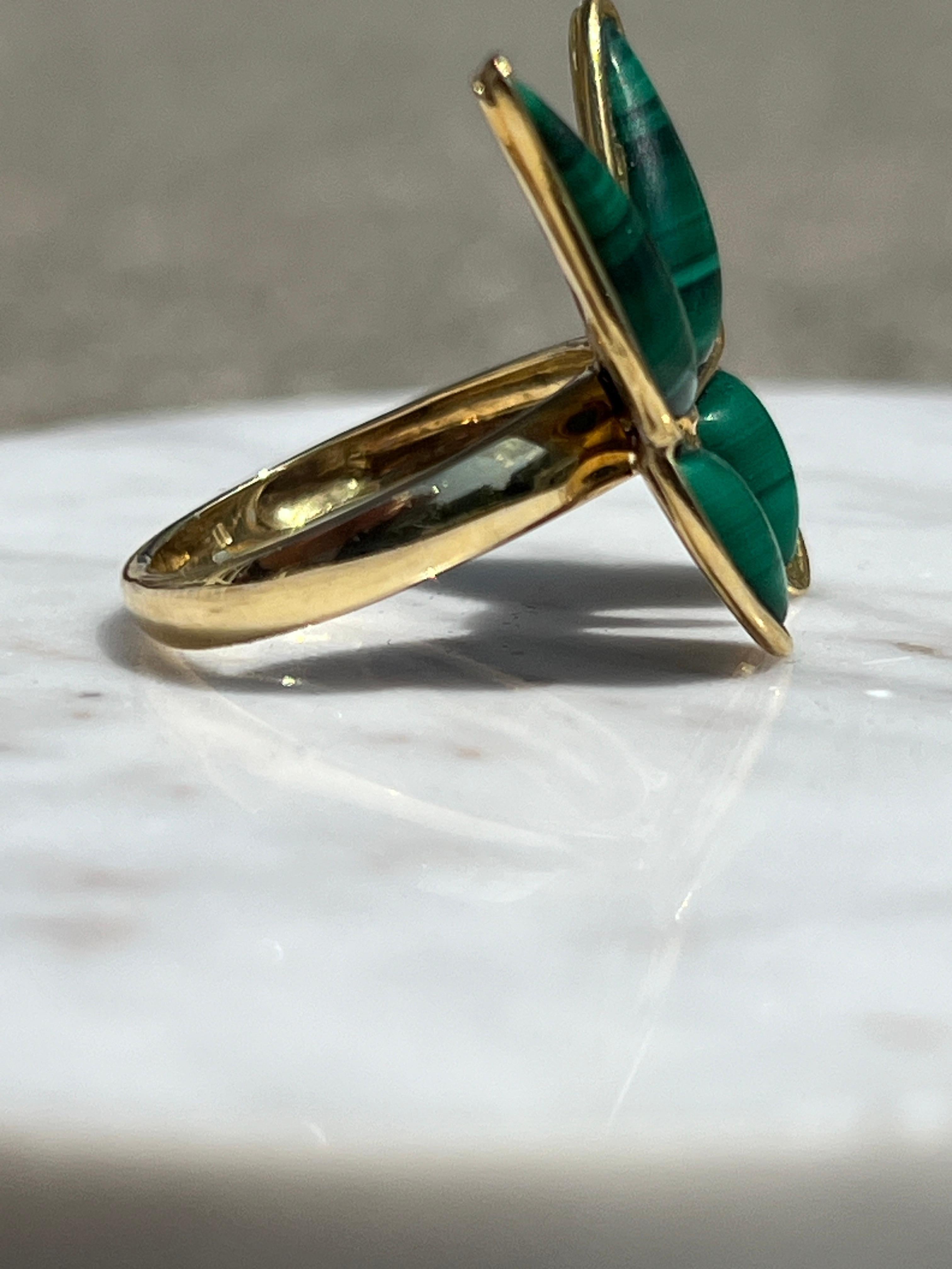 18k Yellow Gold Malachite Butterfly Ring For Sale 4