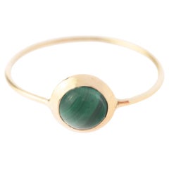 18k Yellow Gold Malachite Cabochon Boho Chic Stackable Green Ring Intini Jewels