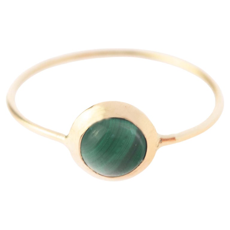 18k Yellow Gold Malachite Cabochon Boho Chic Stackable Green Ring Intini Jewels For Sale