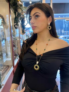 18K Yellow Gold Malachite & Coral Statement Diamond Sutoire Necklace