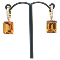 18K Yellow Gold Mandarin Citrines and Diamonds Earrings