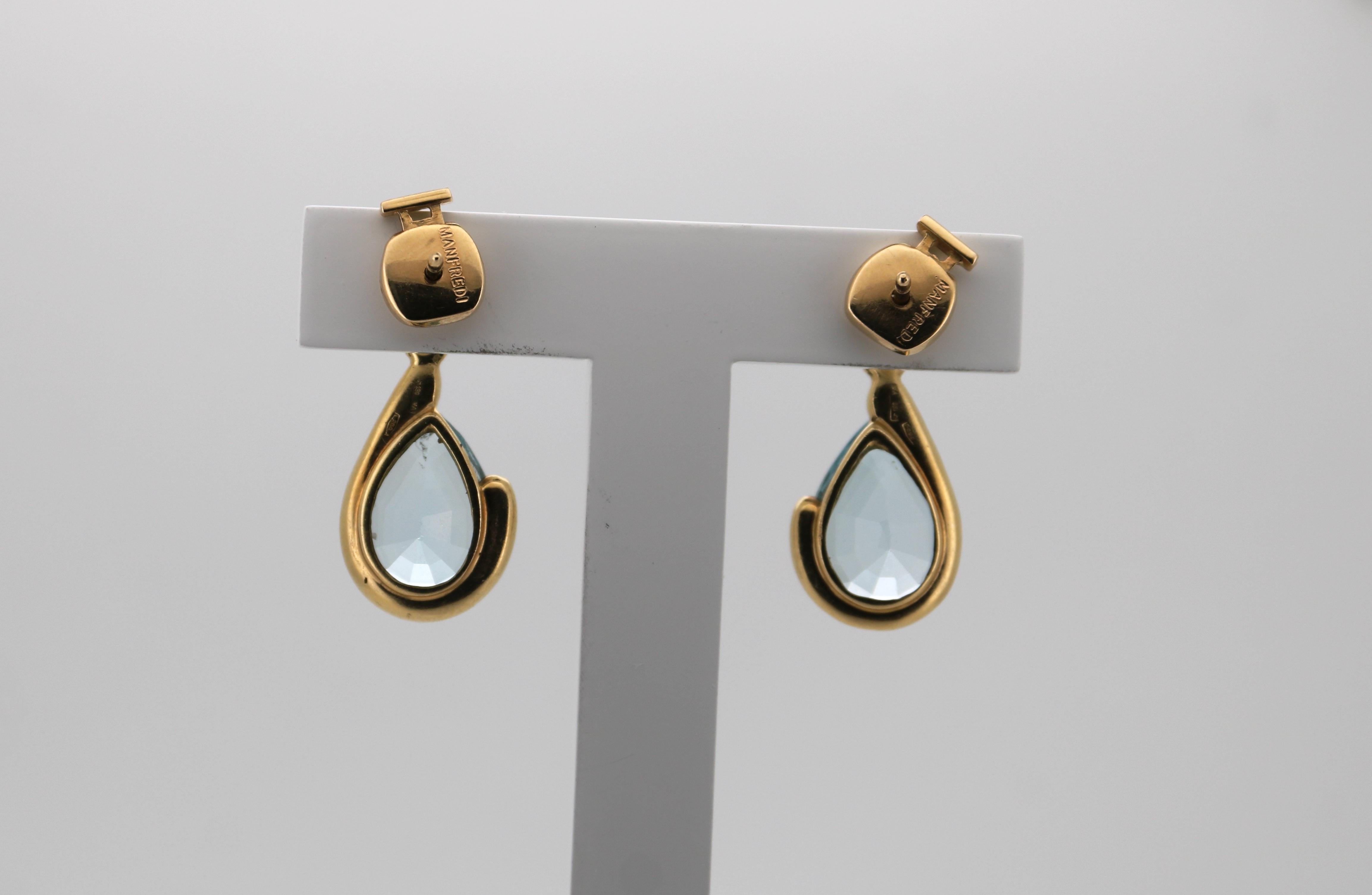 da uomo o donna Orecchini Manfredi in oro giallo 18 carati con acquamarina e diamanti in vendita