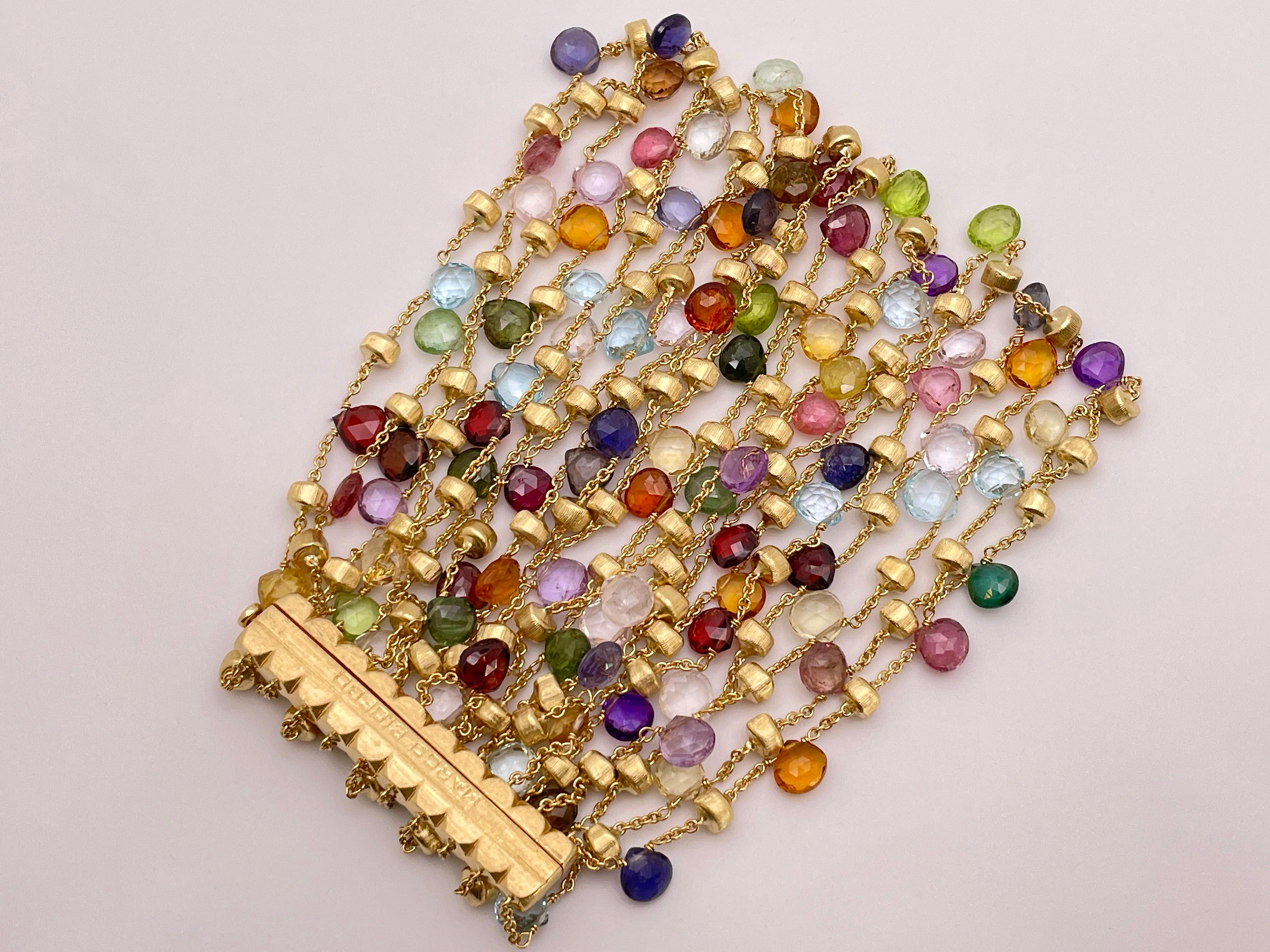 18K Yellow Gold Marco Bicego Multi-Color Stone Strand Bracelet In Good Condition For Sale In Westport, CT