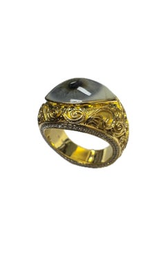 18K Yellow Gold Mariah Tash Lace and Pave Diamond Blue Eye Ring