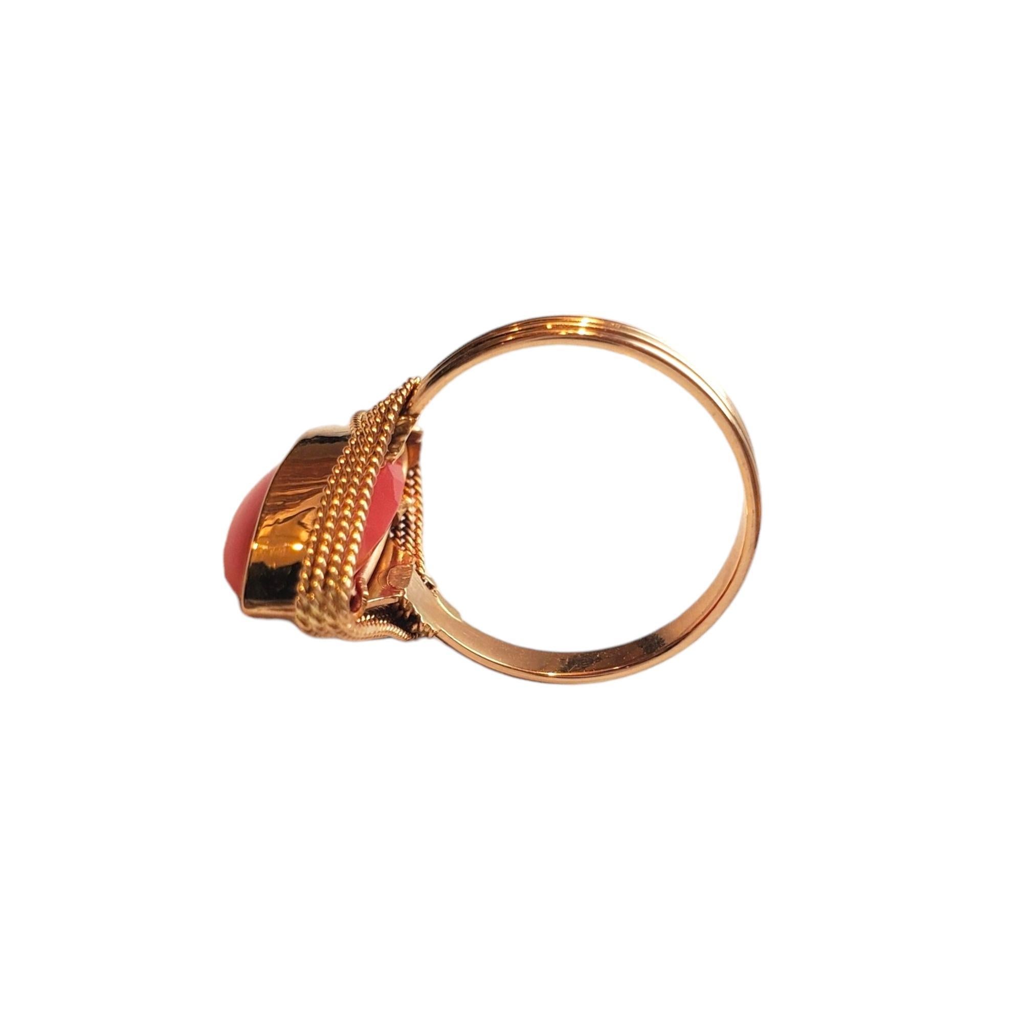 Cabochon 18K Yellow Gold Marquis Shaped Red Coral Ring #17539