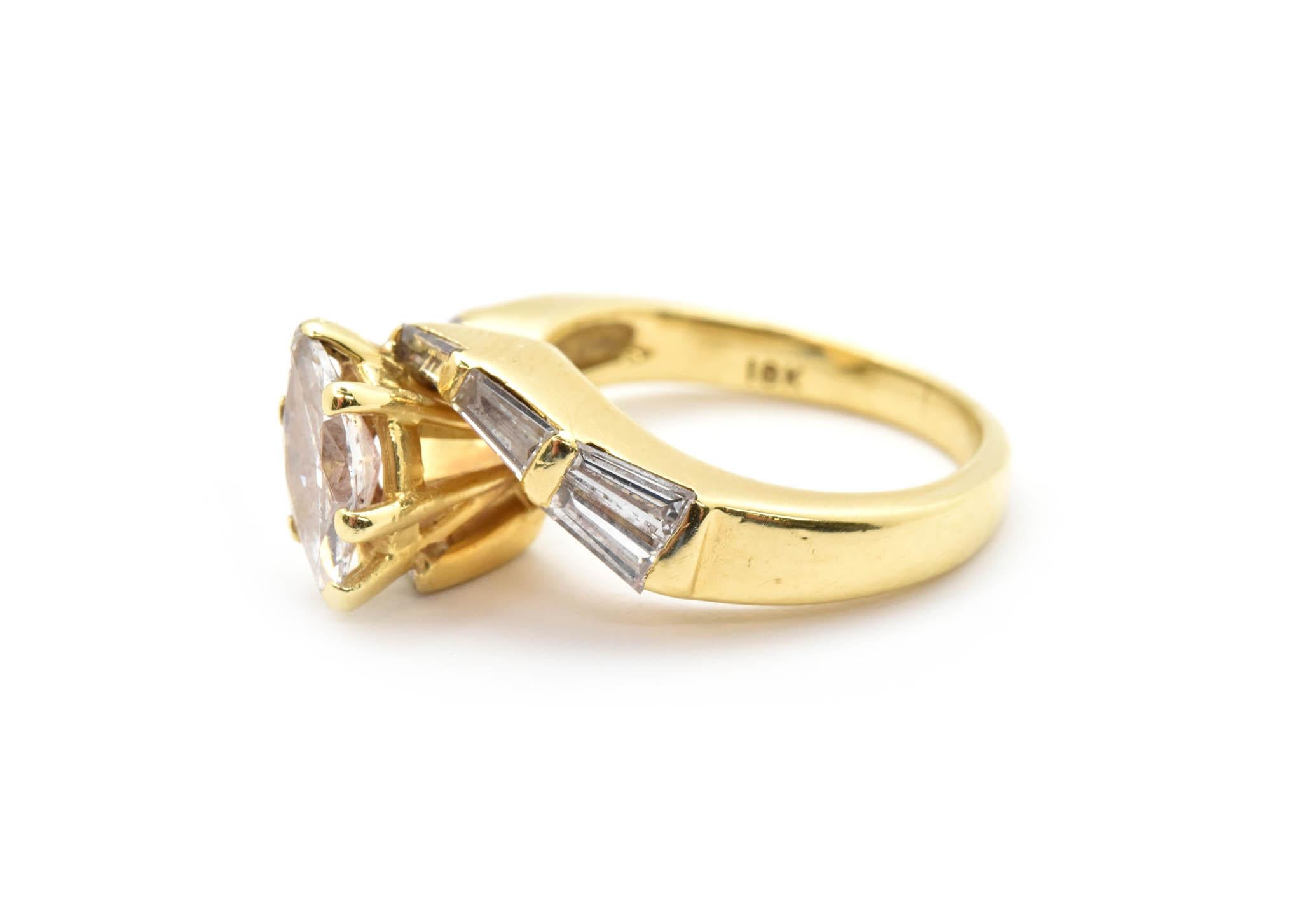 Marquise Cut 18 Karat Yellow Gold Marquise 1.35 Carat Diamond Engagement Ring