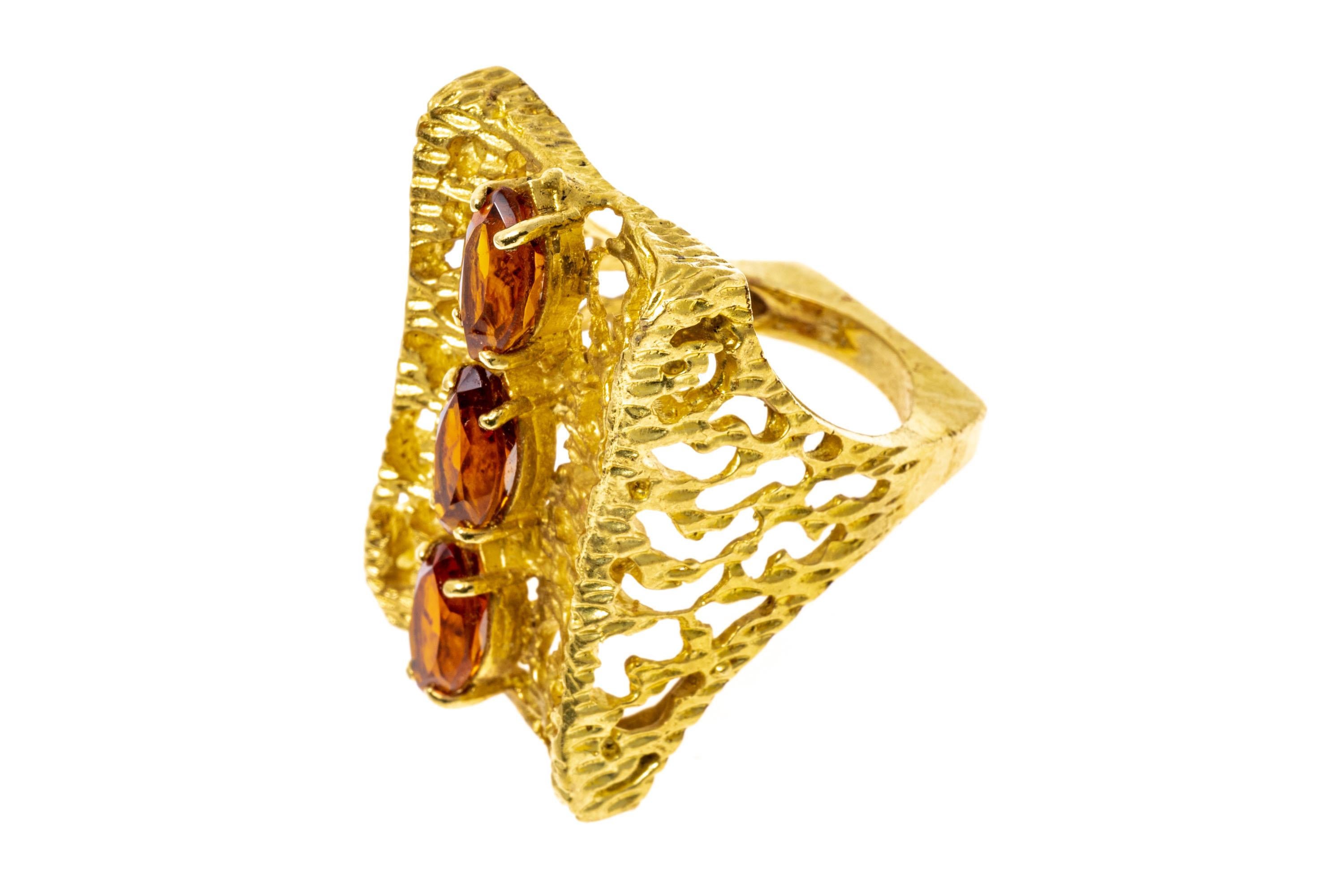 18k Yellow Gold Marquise Citrine and Elongated Open Nugget Ring For Sale 1
