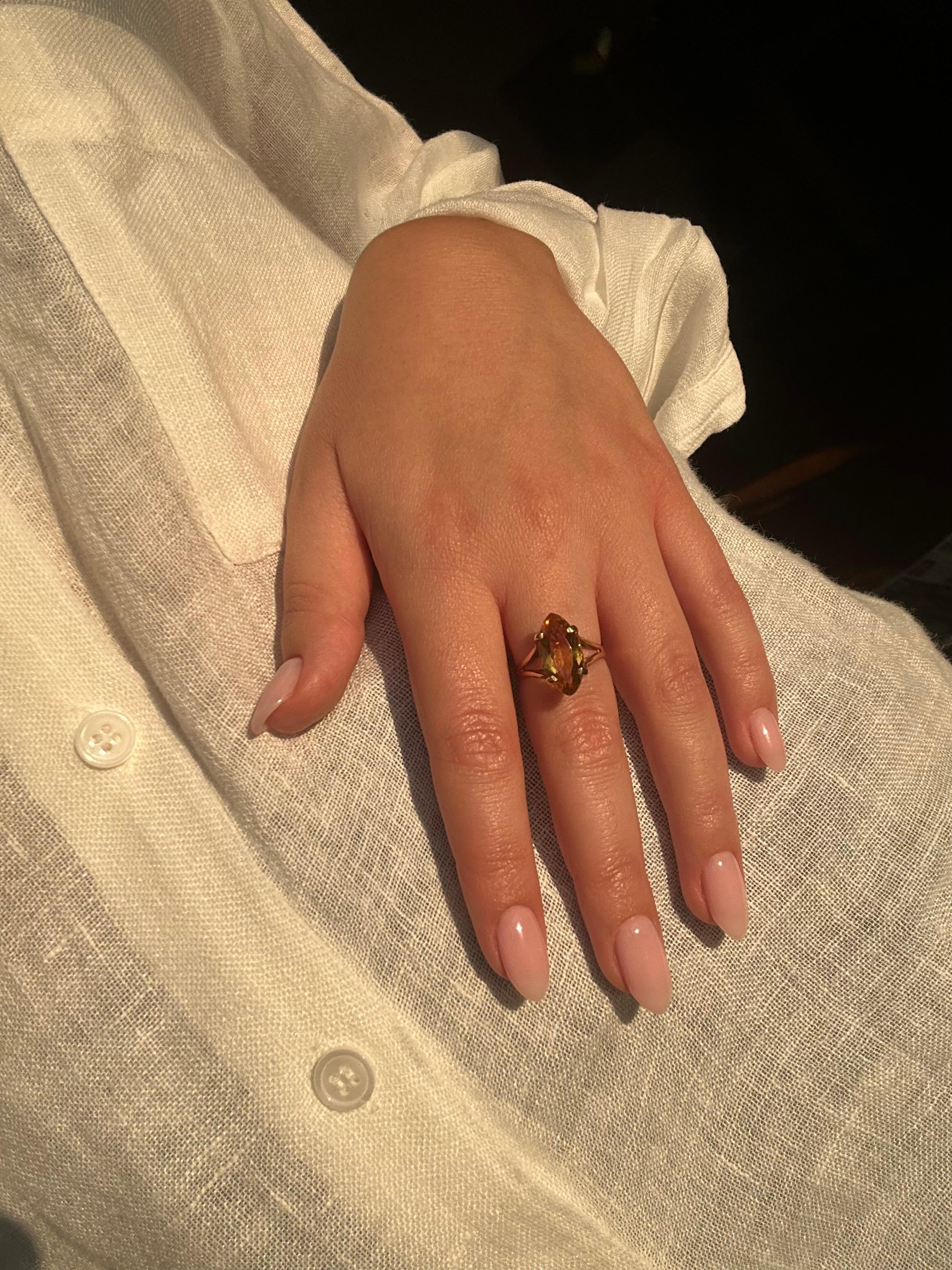Bague Cocktail Citrine Marquise en or jaune 18K - 5 Carat Statement Jewelry en vente 4