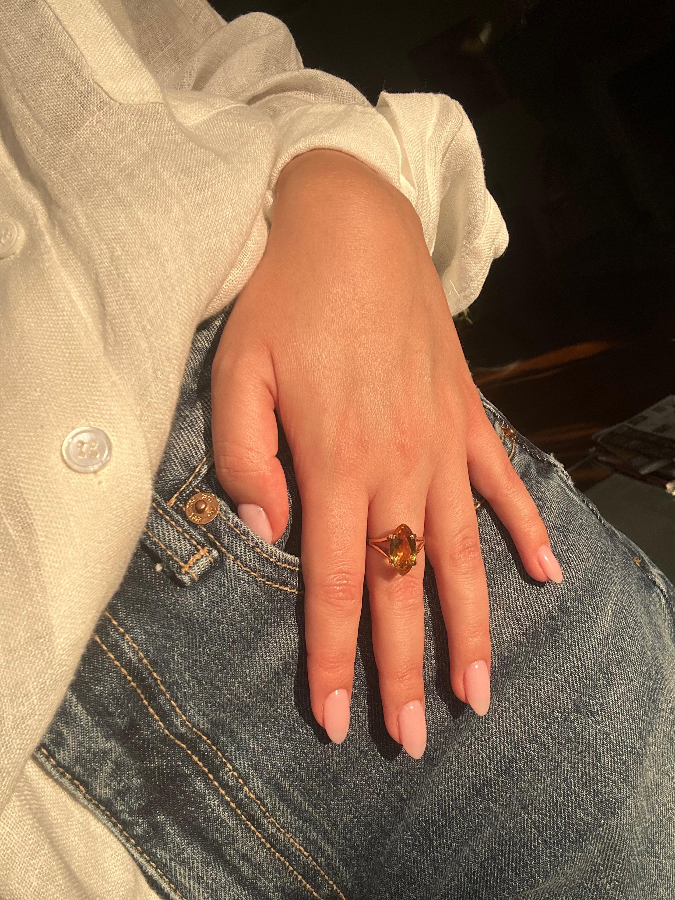 Bague Cocktail Citrine Marquise en or jaune 18K - 5 Carat Statement Jewelry en vente 6