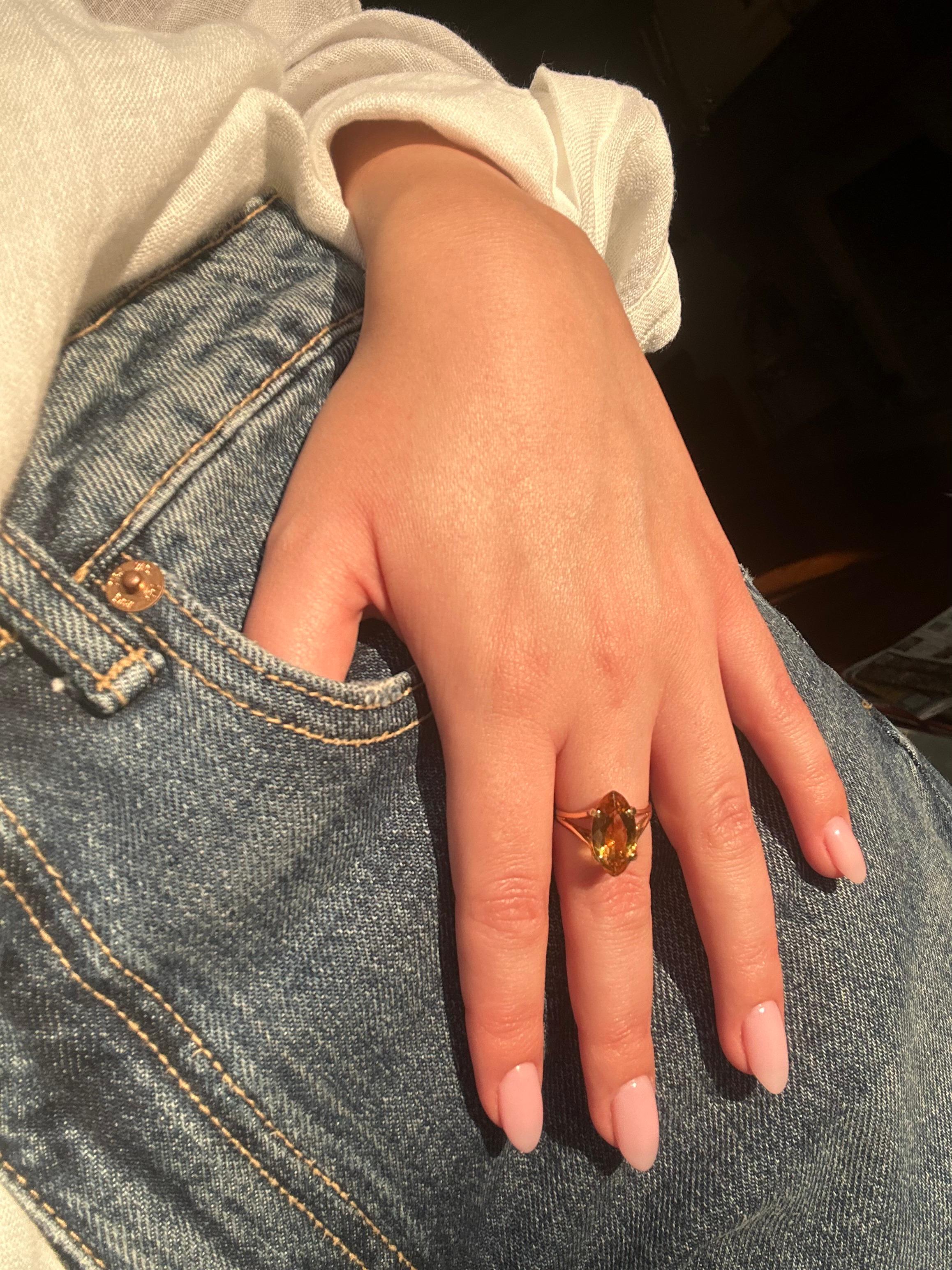 Bague Cocktail Citrine Marquise en or jaune 18K - 5 Carat Statement Jewelry Bon état - En vente à MONTMORENCY, FR