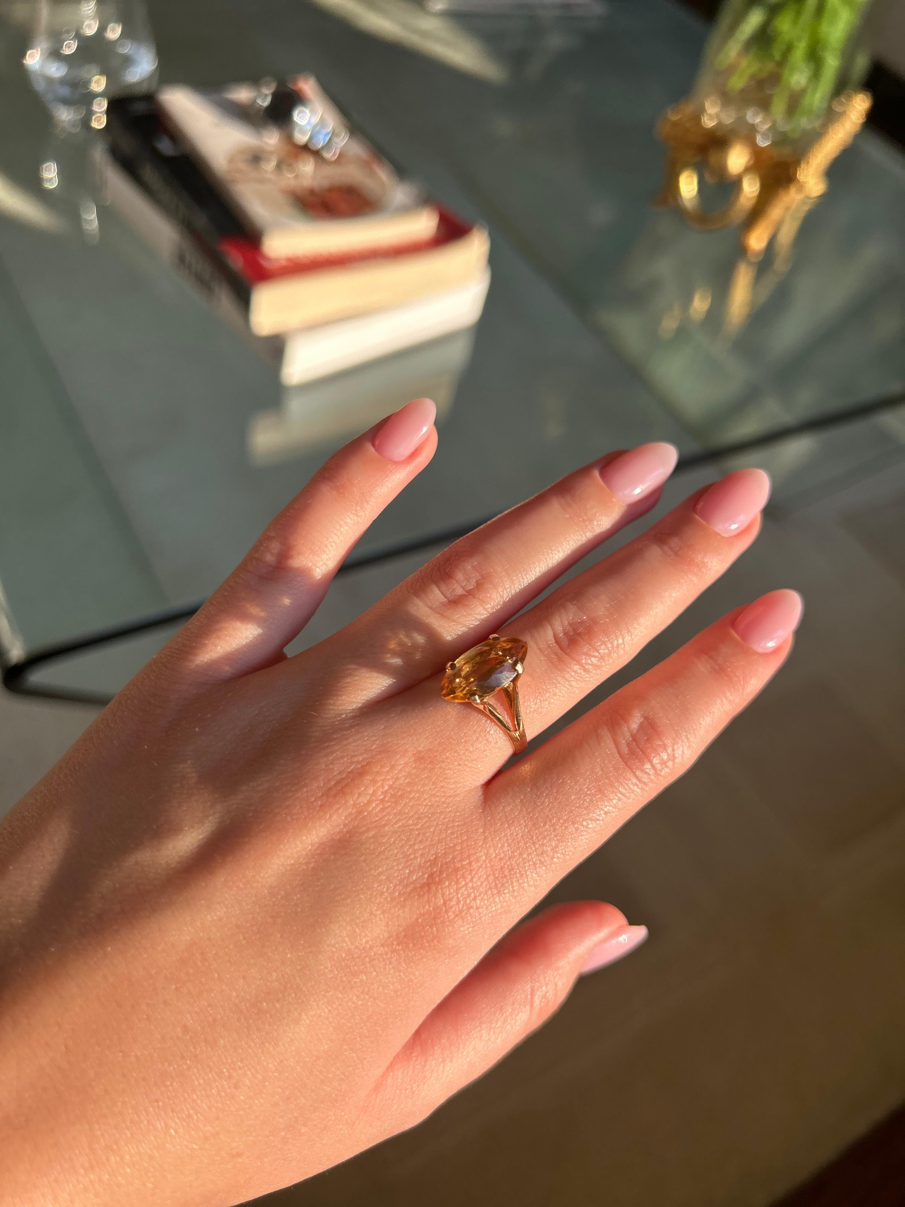 Bague Cocktail Citrine Marquise en or jaune 18K - 5 Carat Statement Jewelry en vente 3