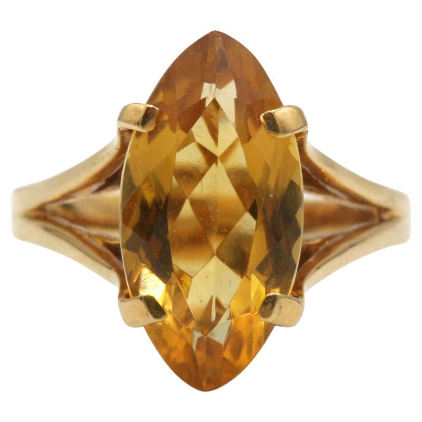 18K Yellow Gold Marquise Citrine Cocktail Ring – 5 Carat Statement Jewelry