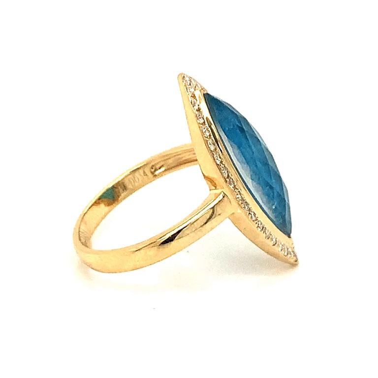 18K Yellow Gold Marquise Cocktail Ring w/Apatite, Rock Crystal Quartz & Diamonds In New Condition For Sale In Great Neck, NY