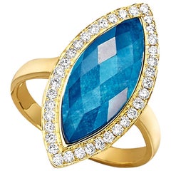 18K Yellow Gold Marquise Cocktail Ring w/Apatite, Rock Crystal Quartz & Diamonds