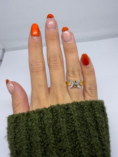 18K Yellow Gold Marquise Cut White and Brown Diamond Butterfly Ring