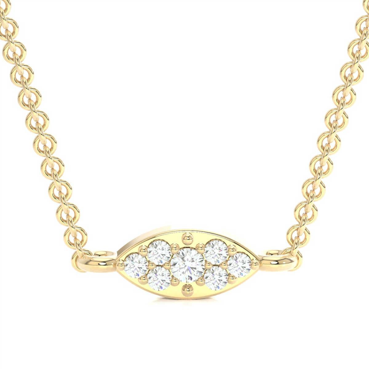 Round Cut 18 Karat Yellow Gold Marquise Diamond Necklace '1/3 Carat' For Sale
