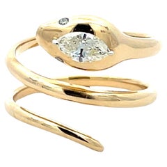 18K Yellow Gold Marquise Diamond Snake Swirl Ring