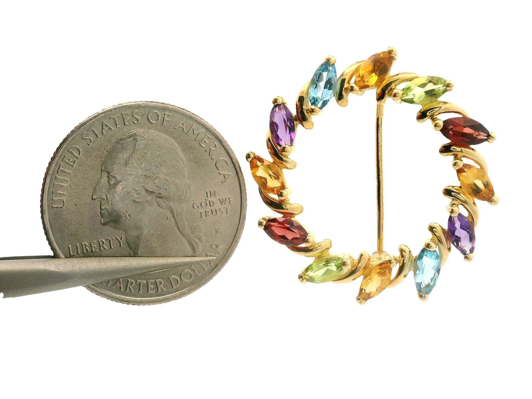 18k Gelb Gold Marquise natürlichen Multi Farbe Edelsteine Kreis Kranz Pin Brosche im Angebot 1