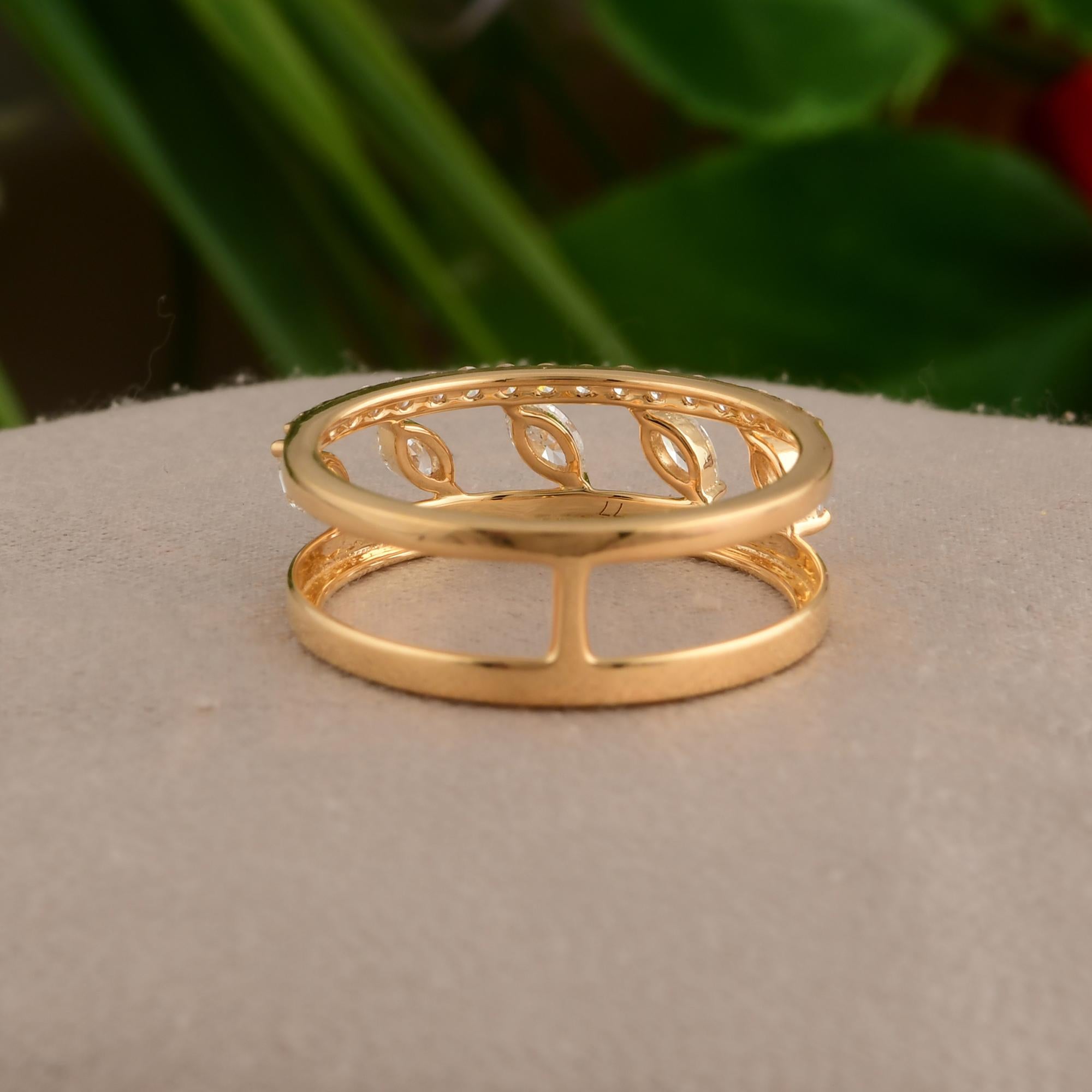 En venta: Alianza de oro amarillo de 18 quilates con doble banda de diamantes marquesa redonda pavé  10