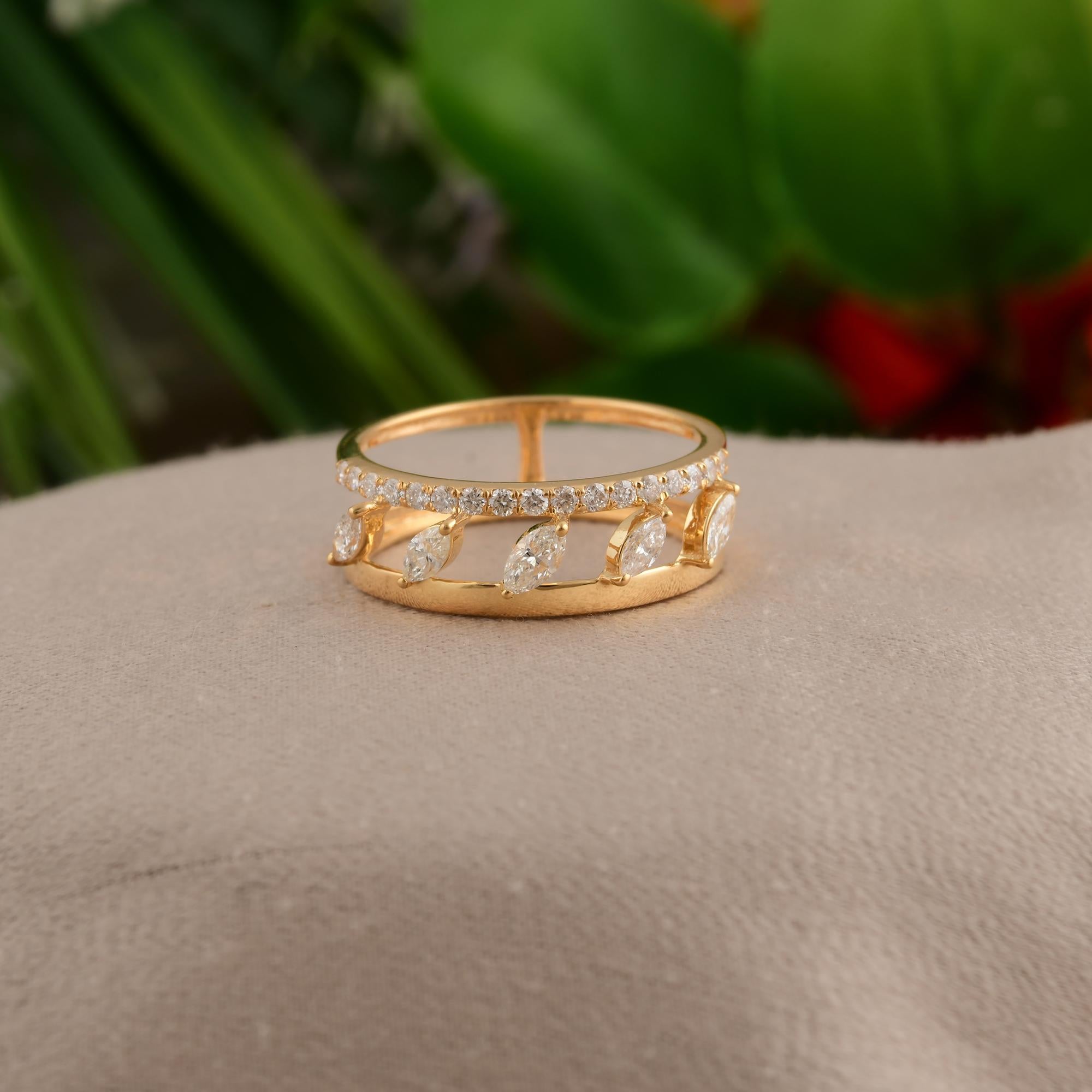 En venta: Alianza de oro amarillo de 18 quilates con doble banda de diamantes marquesa redonda pavé  3