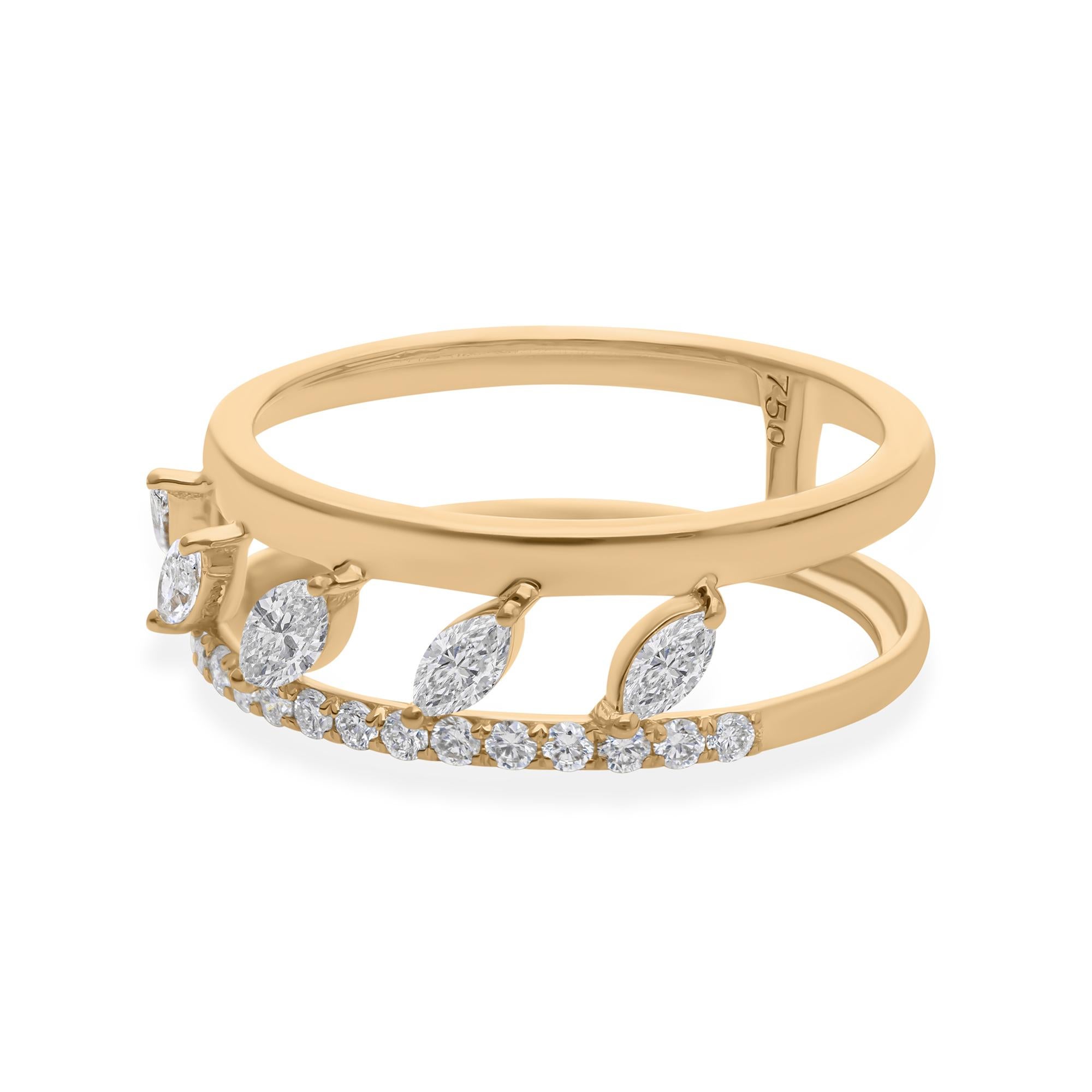 En venta: Alianza de oro amarillo de 18 quilates con doble banda de diamantes marquesa redonda pavé  5