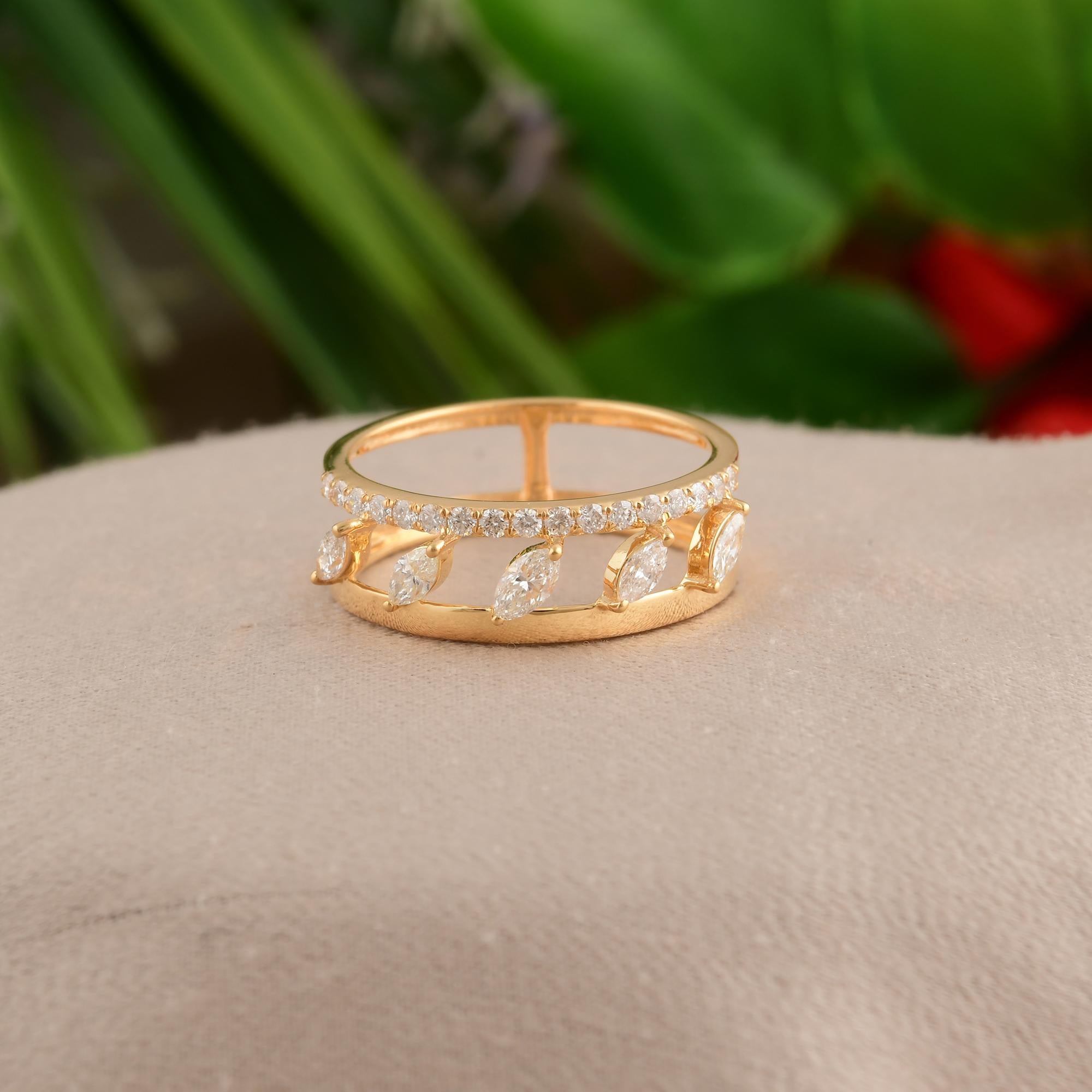 En venta: Alianza de oro amarillo de 18 quilates con doble banda de diamantes marquesa redonda pavé  7
