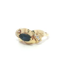 18k Yellow Gold Marquise Sapphire w/ Diamond Sideway Braided East West Band Ring