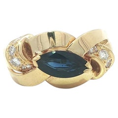 18k Yellow Gold Marquise Sapphire w/ Diamond Sideway Braided East West Band Ring