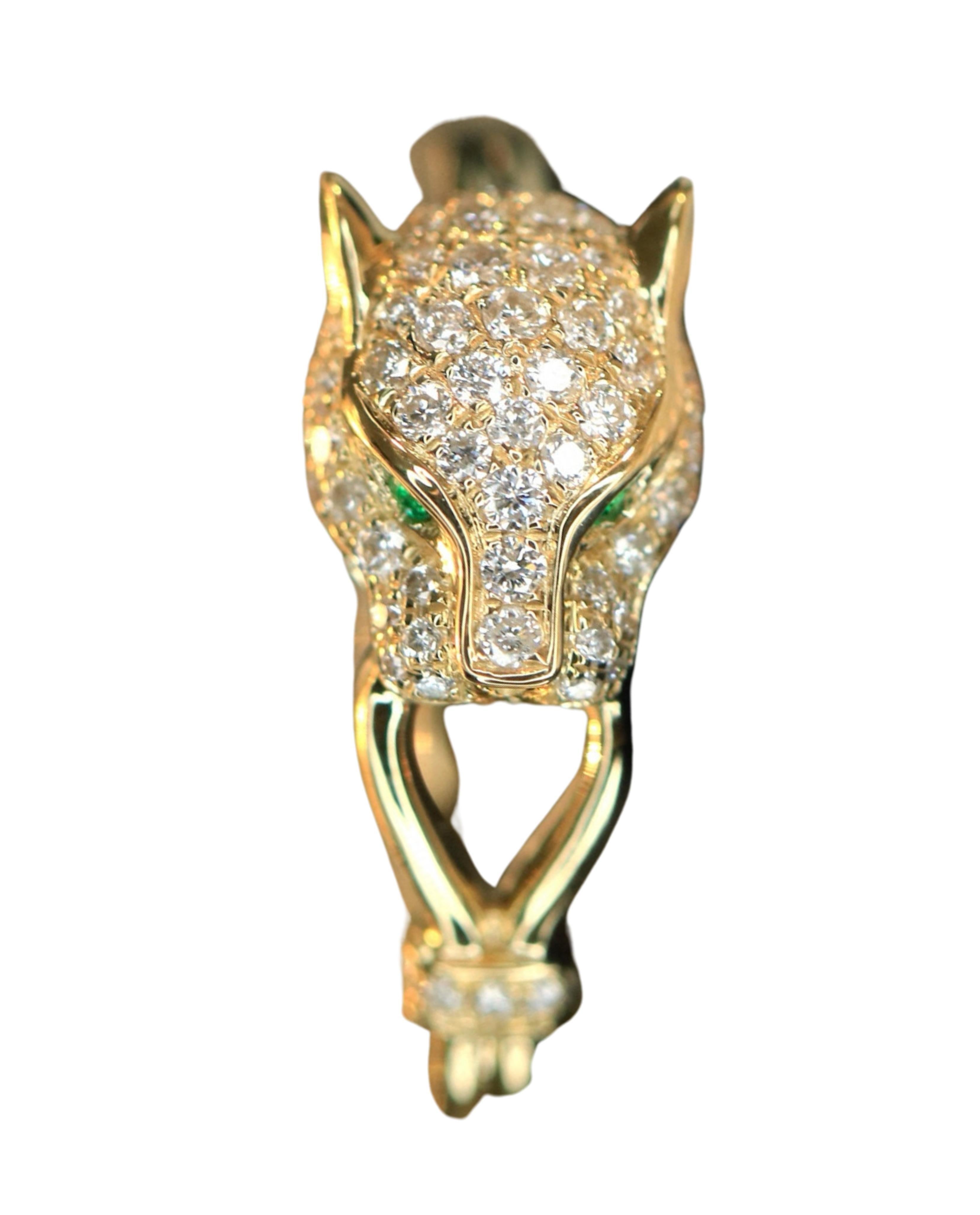 18k Gold Leopard Cocktail Ring with Diamonds & Premium Emerald For Sale