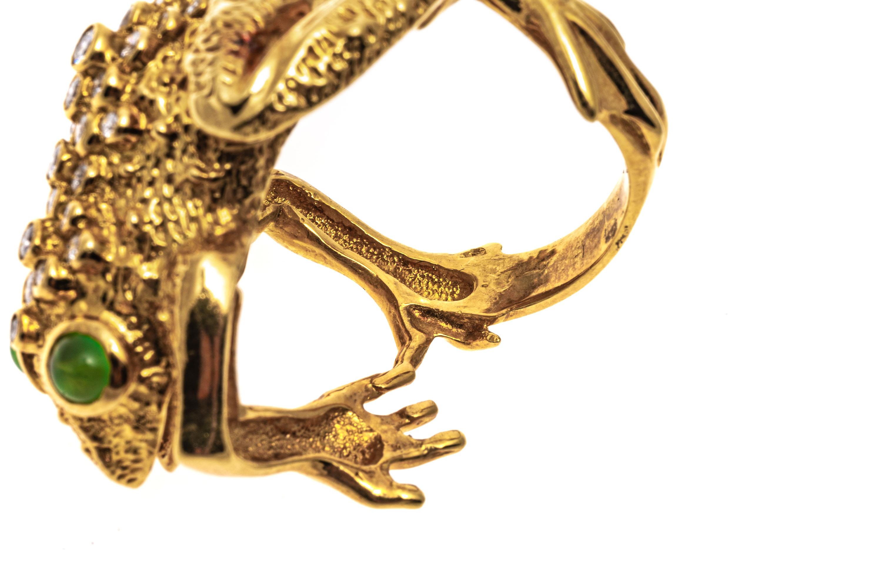 18k Yellow Gold Matte Figural Frog Ring with Bezel Set Diamonds 1
