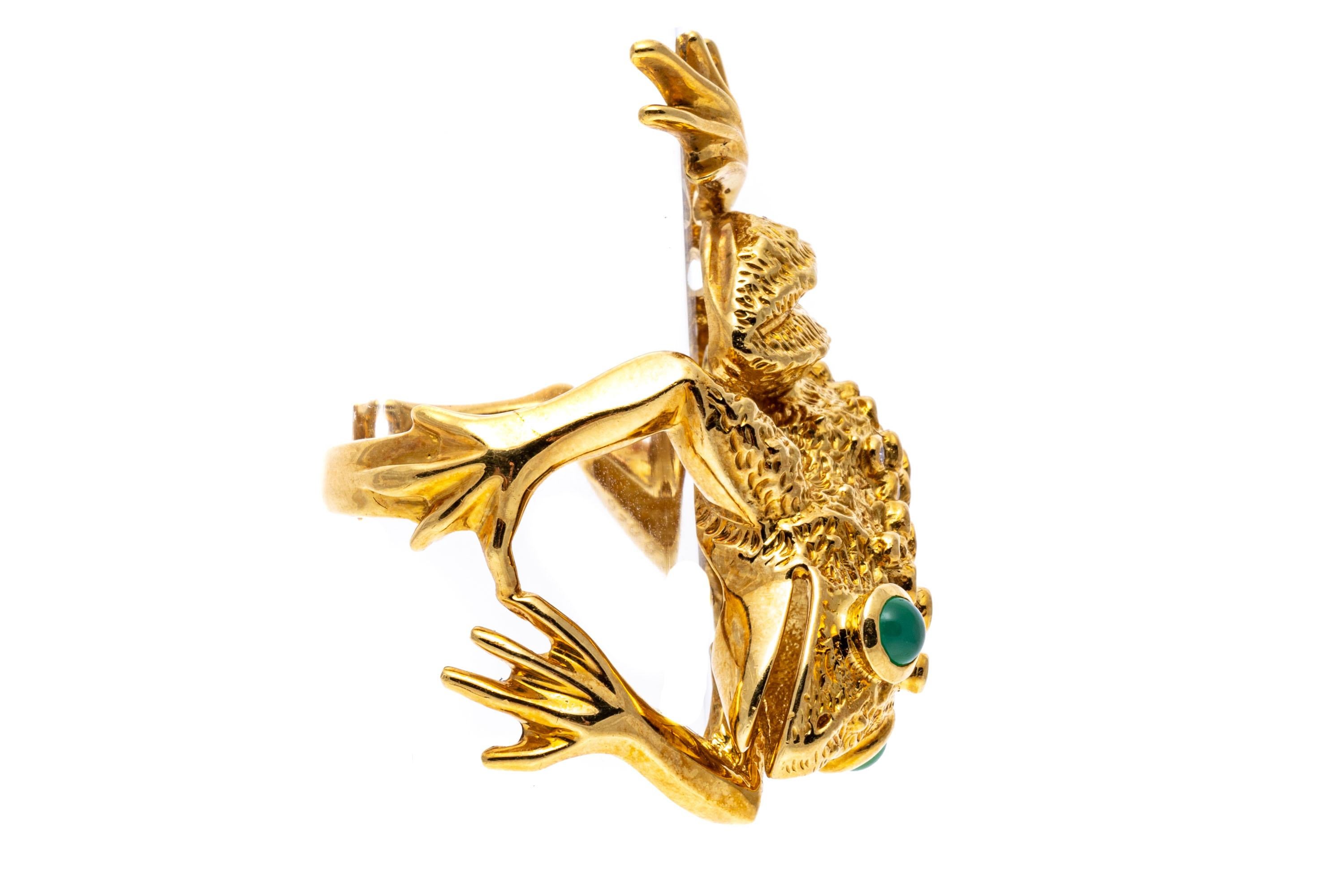 Women's 18k Yellow Gold Matte Figural Frog Ring with Bezel Set Diamonds