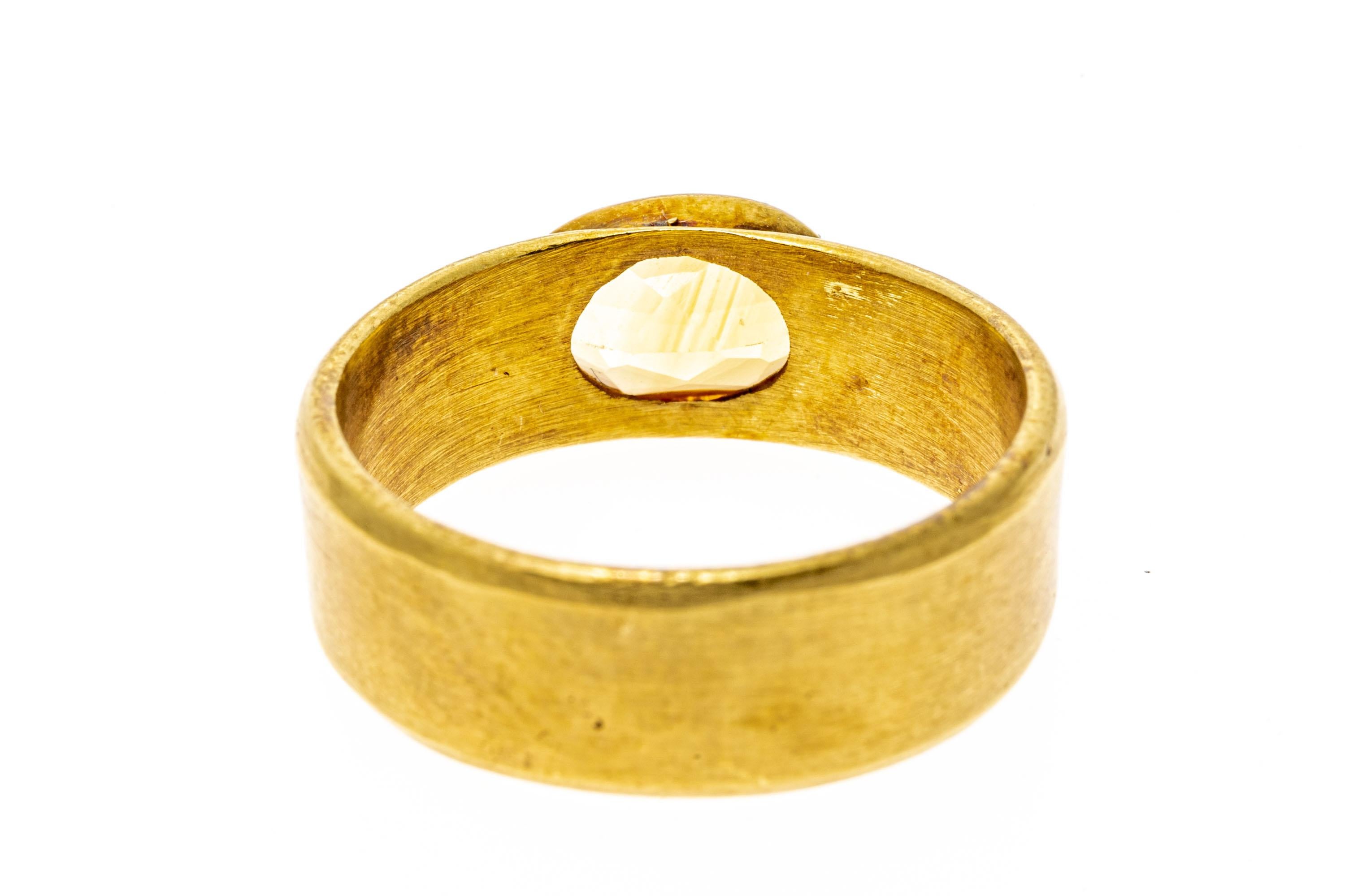 Oval Cut 18k Yellow Gold Matte Wide Band Ring with Bezel Citrine